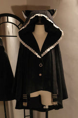 Black [Clock of Reincarnation Cycles] Cat Ears Magic Hooded Sweet Lolita Coat Cloak - Product - 4