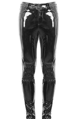 Black Punk Kneepad Shiny Leather Tight Mens Pants - Product - 5