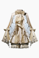 Yellow [Fairytale Storybook] Stand Collar Long Sleeves Ruffled Embroidered Bow Classic Chinese Style Ouji Lolita Set - Product - 3