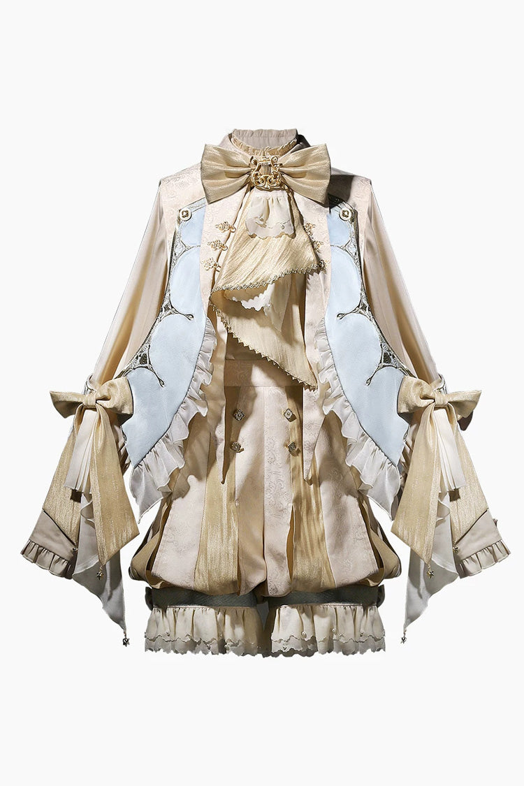 Yellow [Fairytale Storybook] Stand Collar Long Sleeves Ruffled Embroidered Bow Classic Chinese Style Ouji Lolita Set - Product - 3