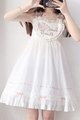 White Ruffled Shoulder Strap Heart Pattern Sweet Lolita JSK Dress - Product - 3