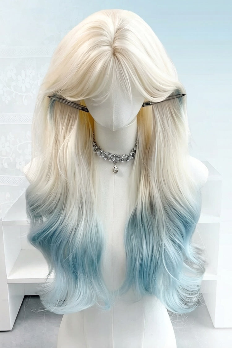 Light Blue/Gold Ombre Long Wavy Sweet Lolita Wig - Blue/Gold - 1