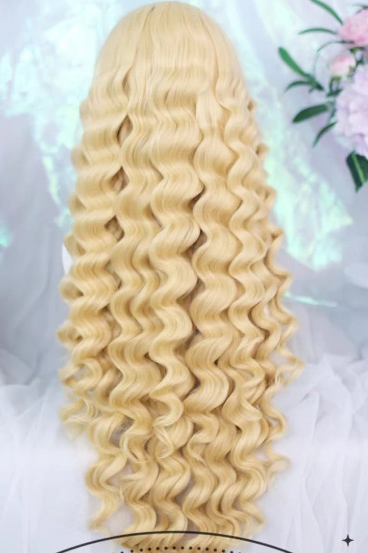 Blonde Wispy Bangs Long Ringlets Sweet Lolita Wig - Blonde - 1