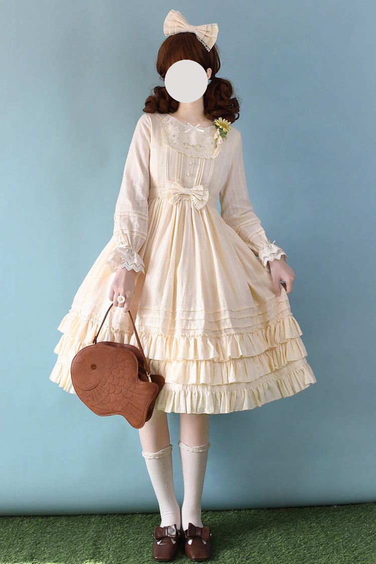 Girly Nelly Embroidery Multi-Layer Ruffle Sweet Lolita Dress 4 Colors - Ivory - 1