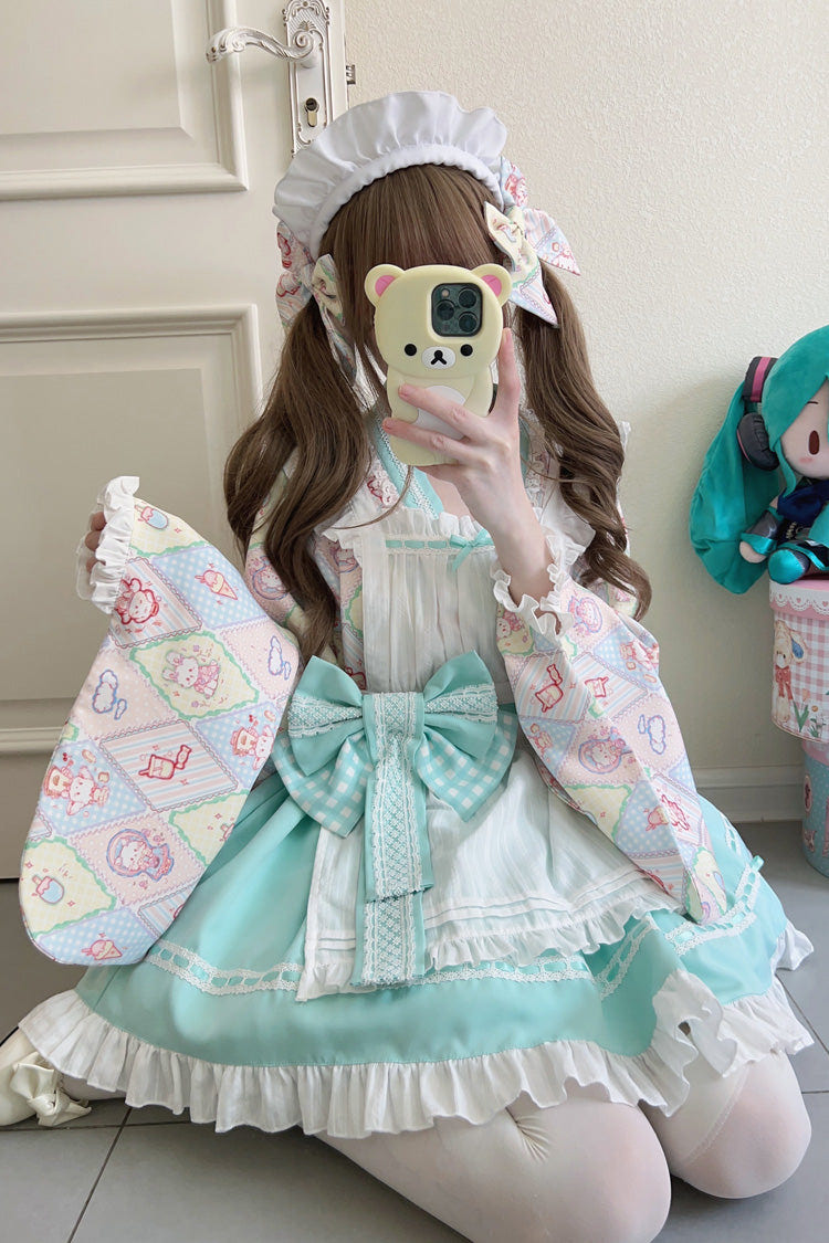 [Showa Sweet Pet] Ruffle Bowknot Sweet Japanese Maid Lolita Dress 6 Colors - Product - 25