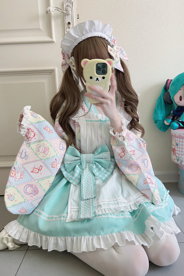 [Showa Sweet Pet] Ruffle Bowknot Sweet Japanese Maid Lolita Dress 6 Colors - Product - 25