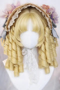 Pale Gold Ringlet Curls Lolita Wig Center Part with Blunt Bangs front view