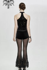 Black Stars And Moon Printing Chest Lace Up Dense Velvet Women's Gothic Vest - Product - 7