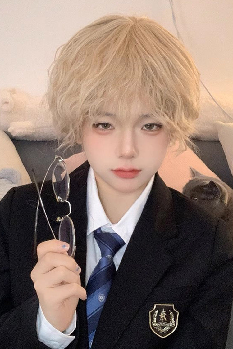 Sand Gold Natural Tin Foil Perm Short Hair Ouji Wig - Gold - 1