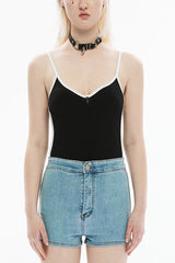 Black Stitching Skull Decorative Buckle Women's Punk T-Shirt - Black - 1