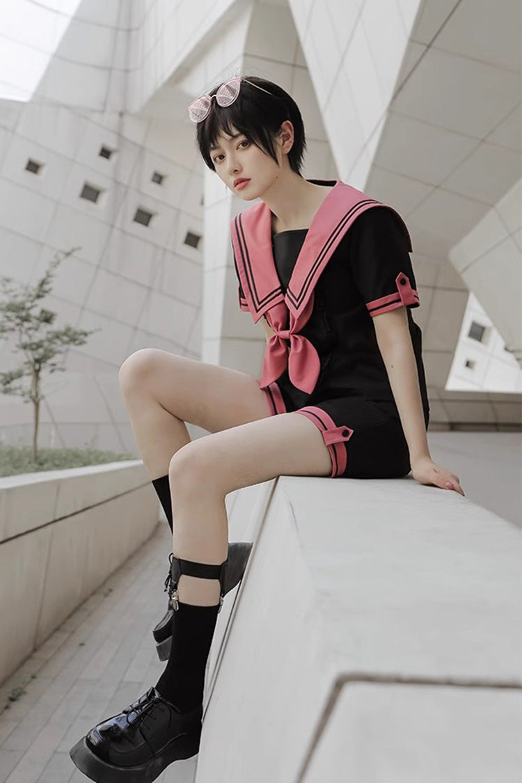 Black Voyage To Atlantis Navy Style Short Sleeves Prince Ouji Lolita Set - Product - 4