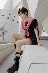 Black Voyage To Atlantis Navy Style Short Sleeves Prince Ouji Lolita Set - Product - 4