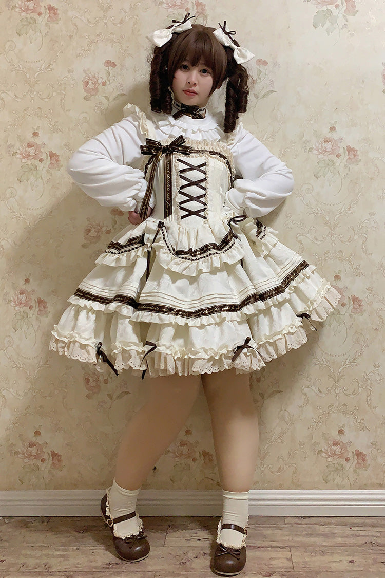Ivory Chocolate Sleeveless Double-Layered Ruffle Bowknot Sweet Plus Size Lolita Jsk Dress - Product - 6