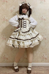 Ivory Chocolate Sleeveless Double-Layered Ruffle Bowknot Sweet Plus Size Lolita Jsk Dress - Product - 6