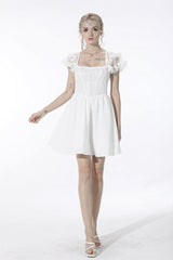 White Layered Lace Square Collar Strappy Women's Gothic Mini Graduation Dress - Product - 9