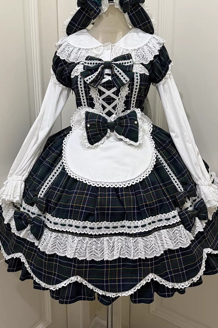 Green [Gingham Petal Bunny] Short Sleeves Printed Ruffled Bow Sweet Lolita OP Dress - Product - 15