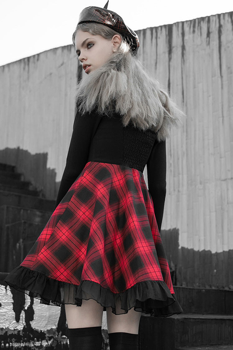 Lattice Plaid Stitching Binding Women's Steam Punk Strap Dress - Product - 4