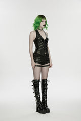 Black Halterneck Slim Studded Zippered Women's Punk Vest - Product - 4