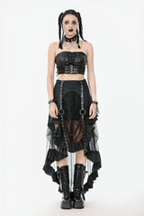 Black Lace-Up Eyelet Belted Women's Punk Bustier - Black - 1