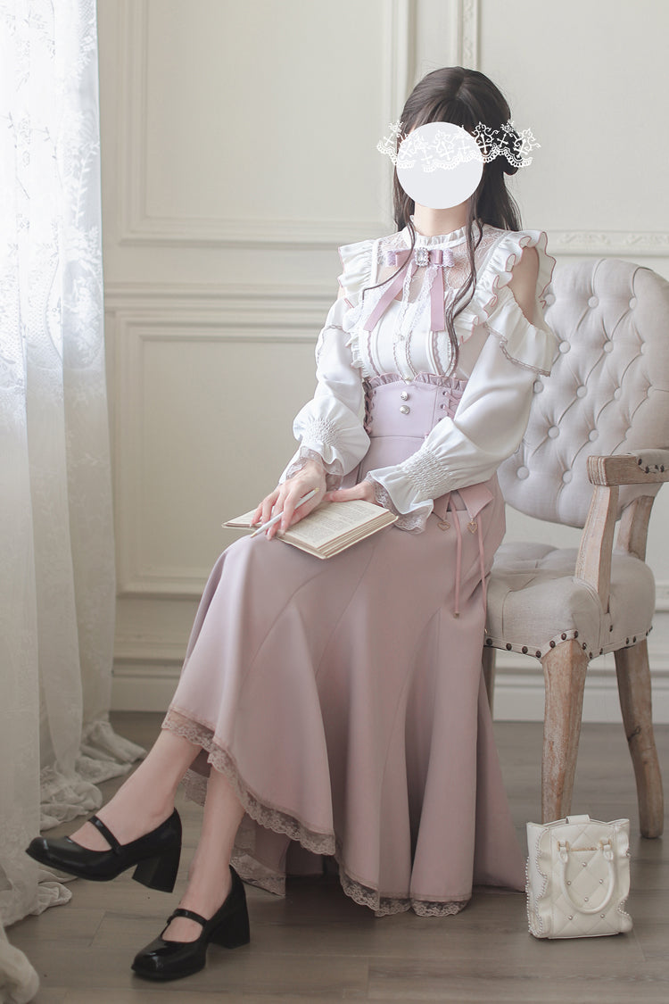 Pink Ruffle Bowknot Slim Sweet Elegant Lolita Fishtail Skirt Dress - Product - 3