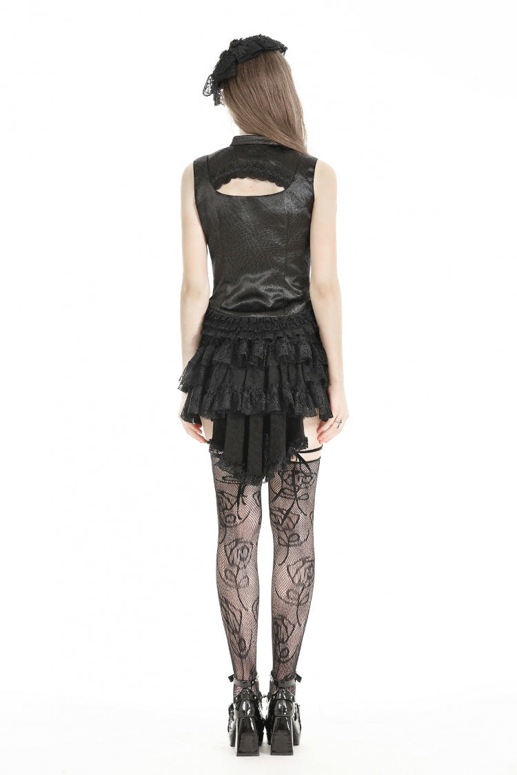 Black Sleeveless Cut-Out Lace Trim Side Lace-Up Women's Gothic Sexy Corset Top - Product - 12
