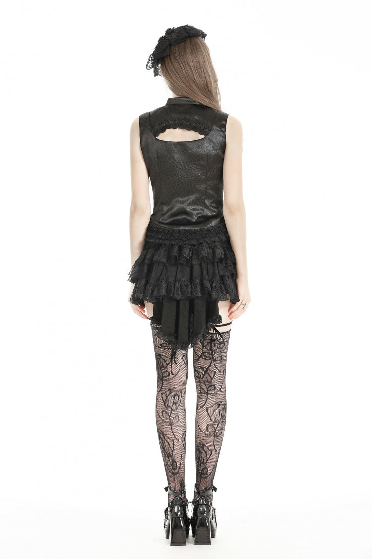 Black Sleeveless Cut-Out Lace Trim Side Lace-Up Women's Gothic Sexy Corset Top - Product - 12