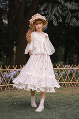 Pink Elegant Vintage Rose Print Multi-Layer Ruffled Sweet Lolita JSK Dress - Product - 6