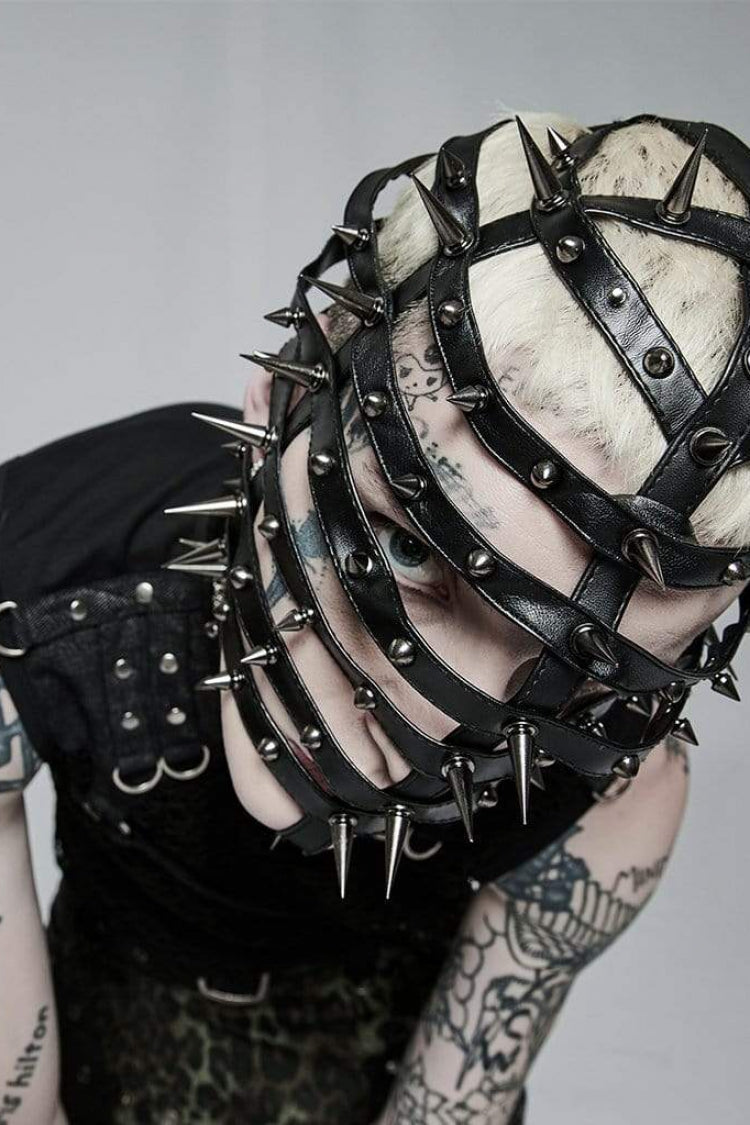 Black Cross Rivet Metal Cone Men's Steampunk Mask - Product - 4