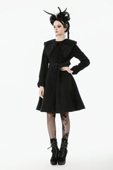 Black Floral Embroidered Peter Pan Collar Long Sleeves Bowknot Women's Gothic Coat - Product - 7