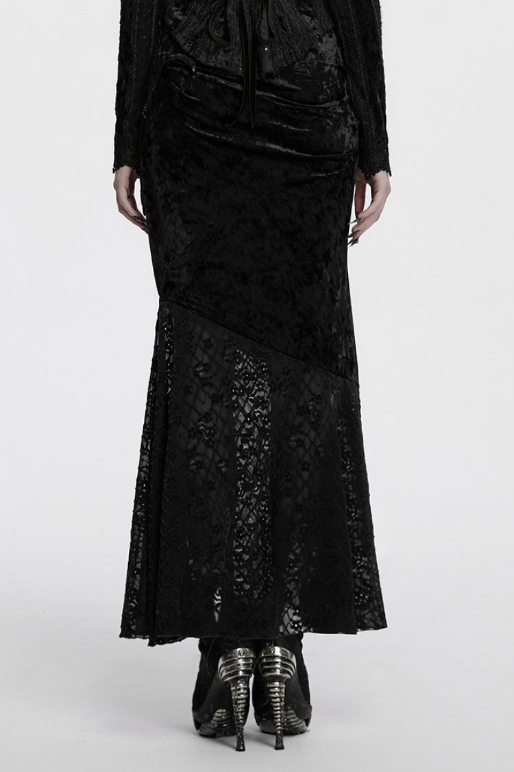 Black Batwing Hollow Embroidery Stitching Lace Women's Gothic Fishtailed Skirt - Product - 3