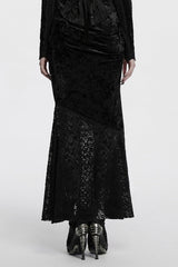 Black Batwing Hollow Embroidery Stitching Lace Women's Gothic Fishtailed Skirt - Product - 3
