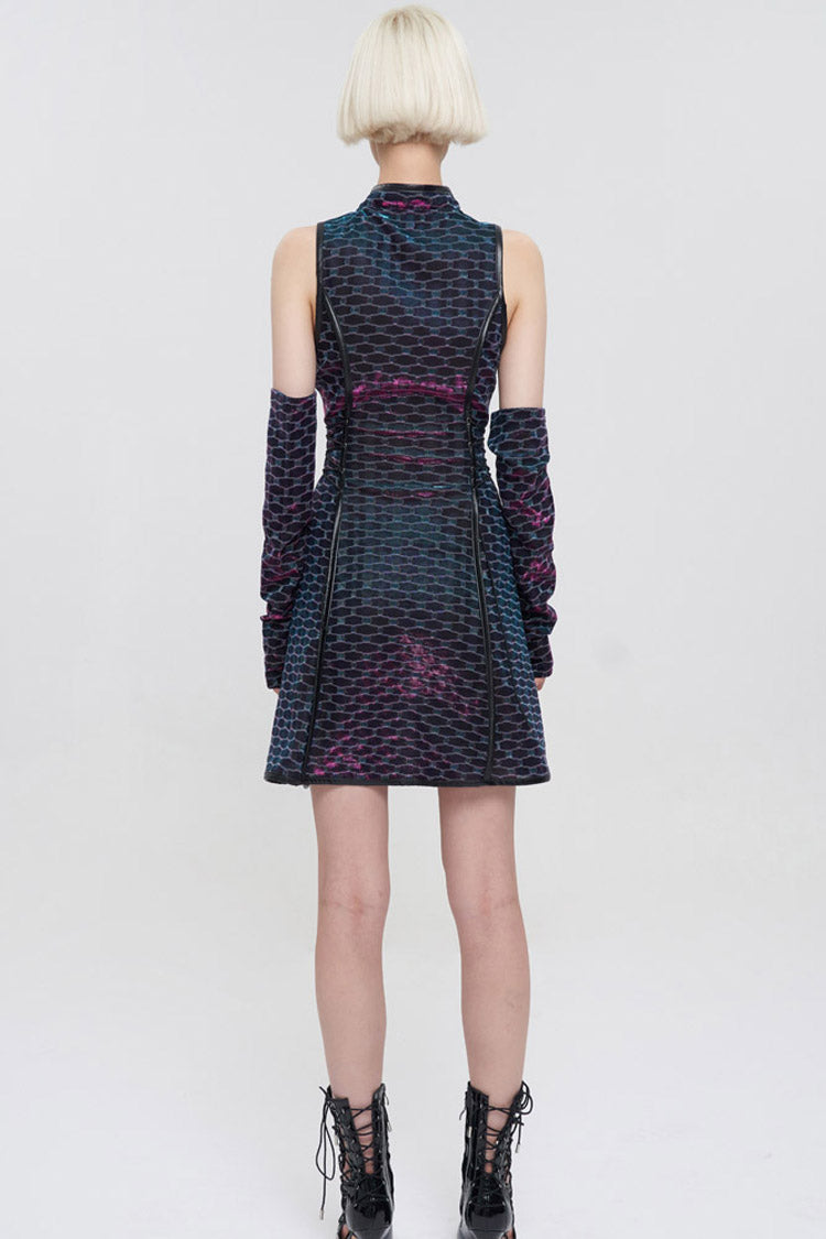 Multi-Color Punk Chinese Style Cheongsam Collar Sleeveless Women's Short Dress - Product - 9