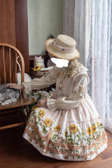 Cat and Sunflower Print Bowknot Sweet Lolita Jsk Dress 2 Colors - Product - 15