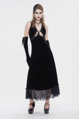 Black Lace Up Lace Hem Slip Long Women's Gothic Dres - Product - 2