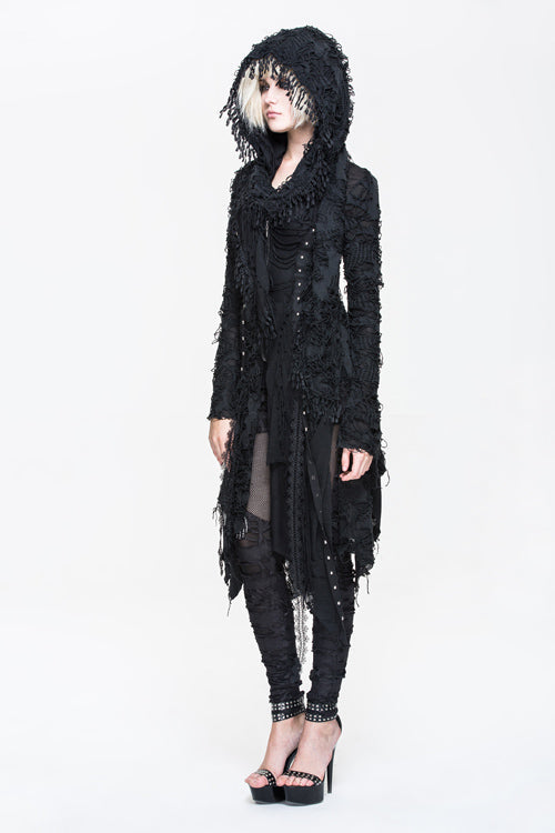 Black Ragged Horn Sleeves Womens Punk Long Coat - Product - 8