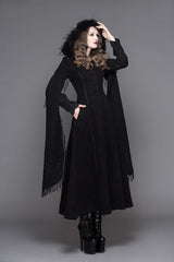 Black Hand Embroidered Shawl Double Sided Tweed Womens Gothic Coat - Product - 5