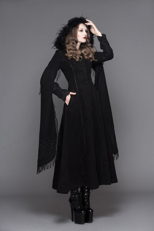 Black Hand Embroidered Shawl Double Sided Tweed Womens Gothic Coat - Product - 5