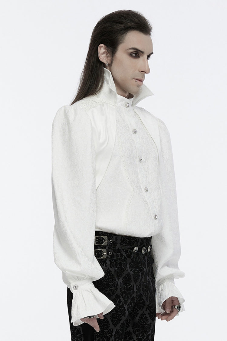 White Lapel Collar Long Sleeves Rings Men's Punk Blouse - Product - 2