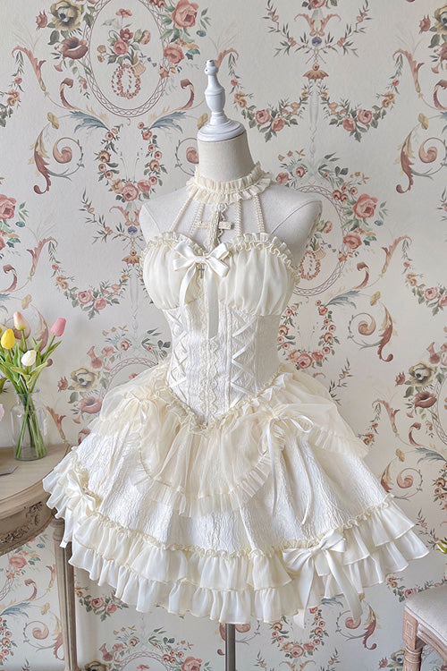 Ivory Tube Top Sleeveless Blowknot Ruffled Sweet Lolita Tiered Dress - Product - 6