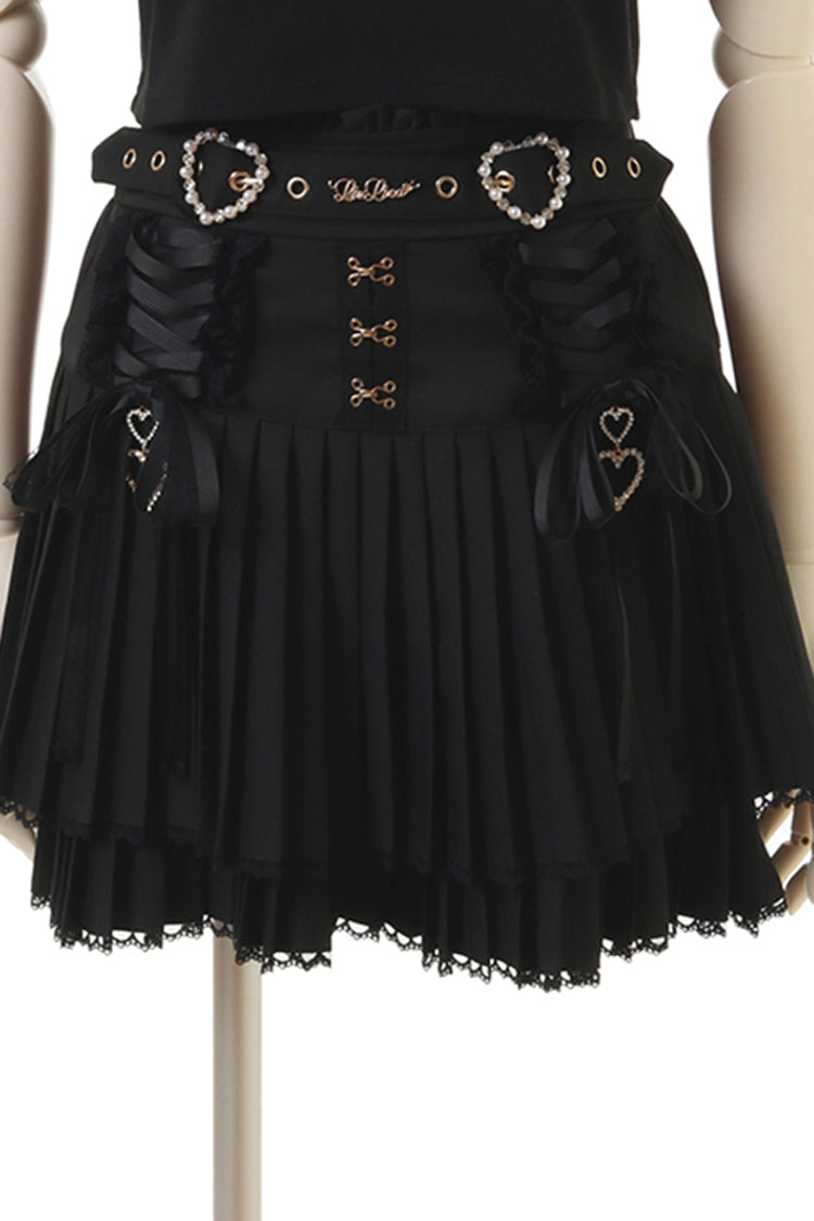 Sweet Ruffle Lace Punk Jirai Kei Japanese Skirt 3 Colors - Black - 2
