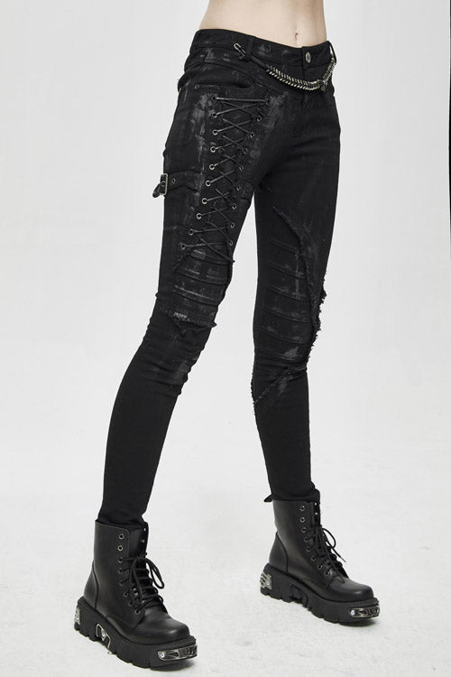 Black Punk Hand Painted Laced Up Legs Cool Womens Pants - Product - 2