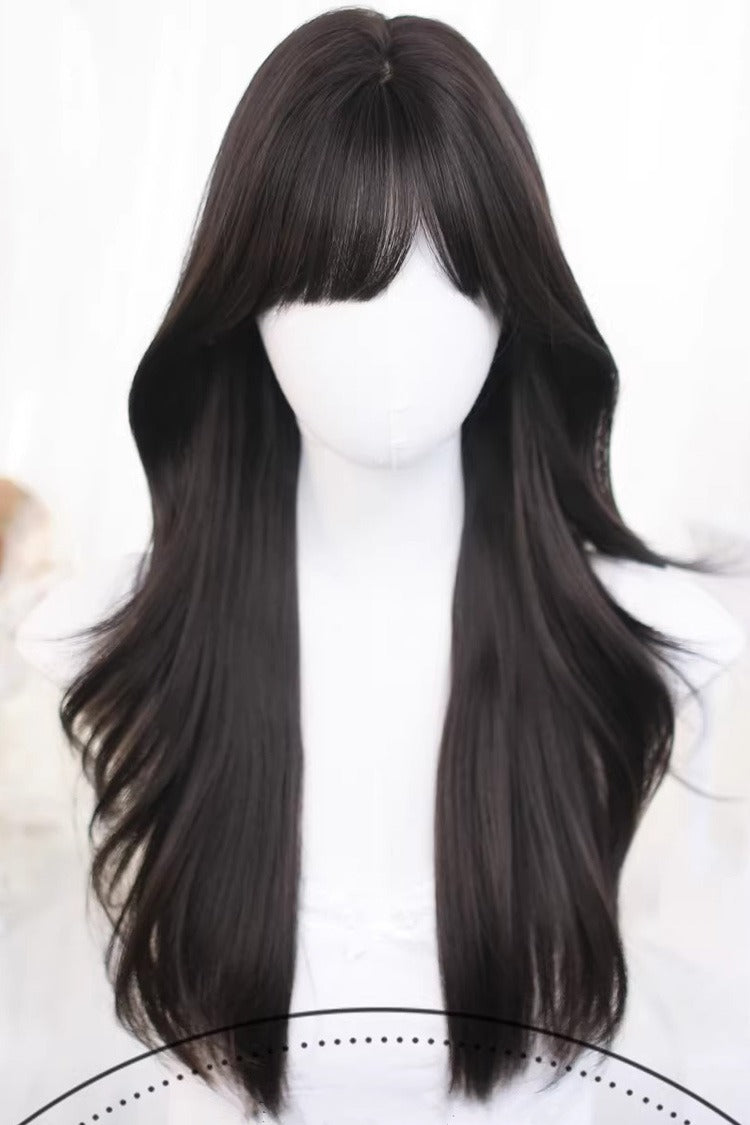 Curtain Bangs Soft Loose Outer Curl Sweet Lolita Wig 2 Colors - Black-Tea-Brown - 2