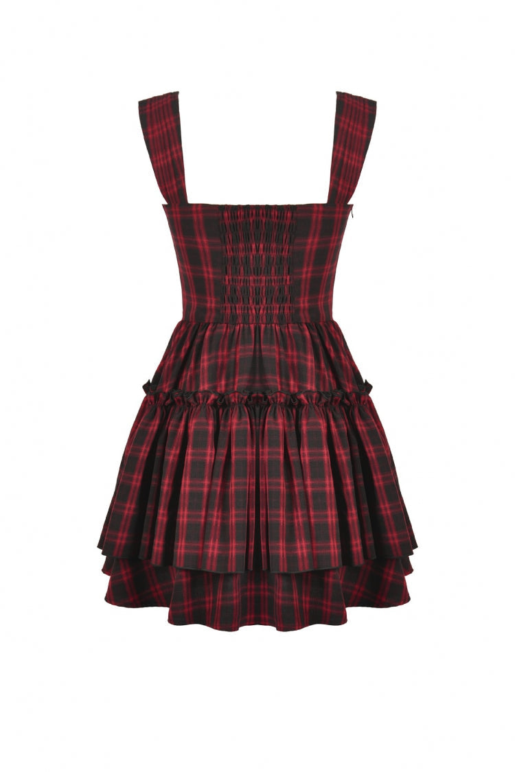 Red/Black Sleeveless Layered Plaid Ruched Women's Cake Dress Graduation Dress - Product - 12