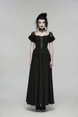 Black Off Shoulder Short Puff Sleeves Ruffled Hanayome Embroidered Lace Women's Gothic Elegant Gorgeous Dress - Product - 2