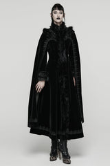 Black Stand Collar Embroidered Lace-Up Women's Gothic Coat - Product - 4