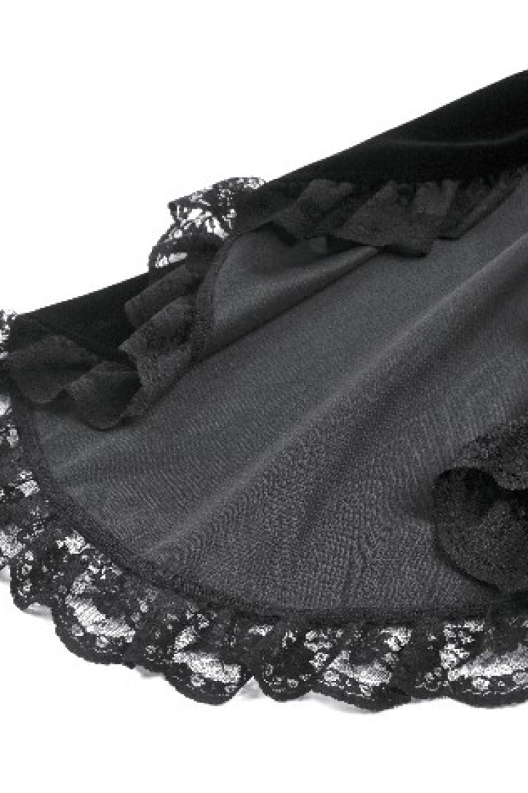 Black Long Puff Sleeves Multi-Layered Ruffled Lace Hem High Low Women's Gothic Coatlet - Product - 14