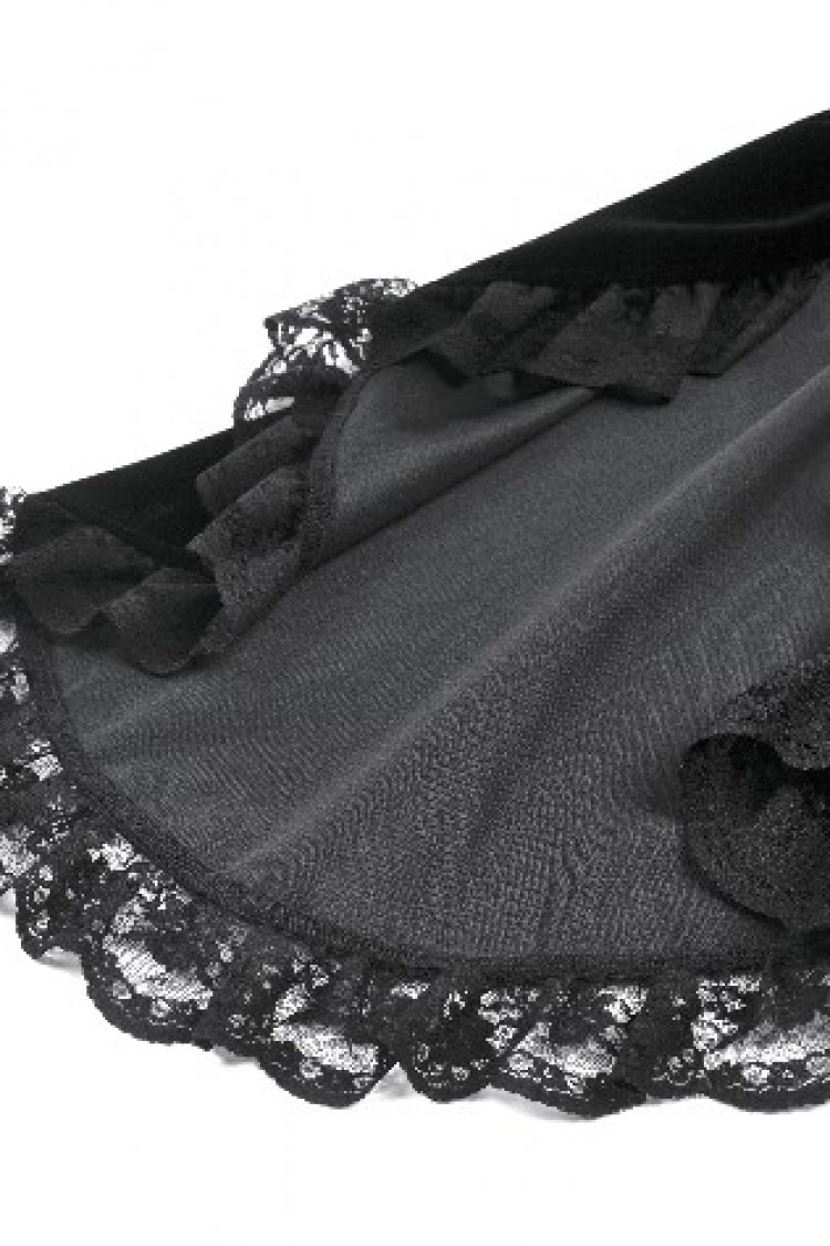 Black Long Puff Sleeves Multi-Layered Ruffled Lace Hem High Low Women's Gothic Coatlet - Product - 14