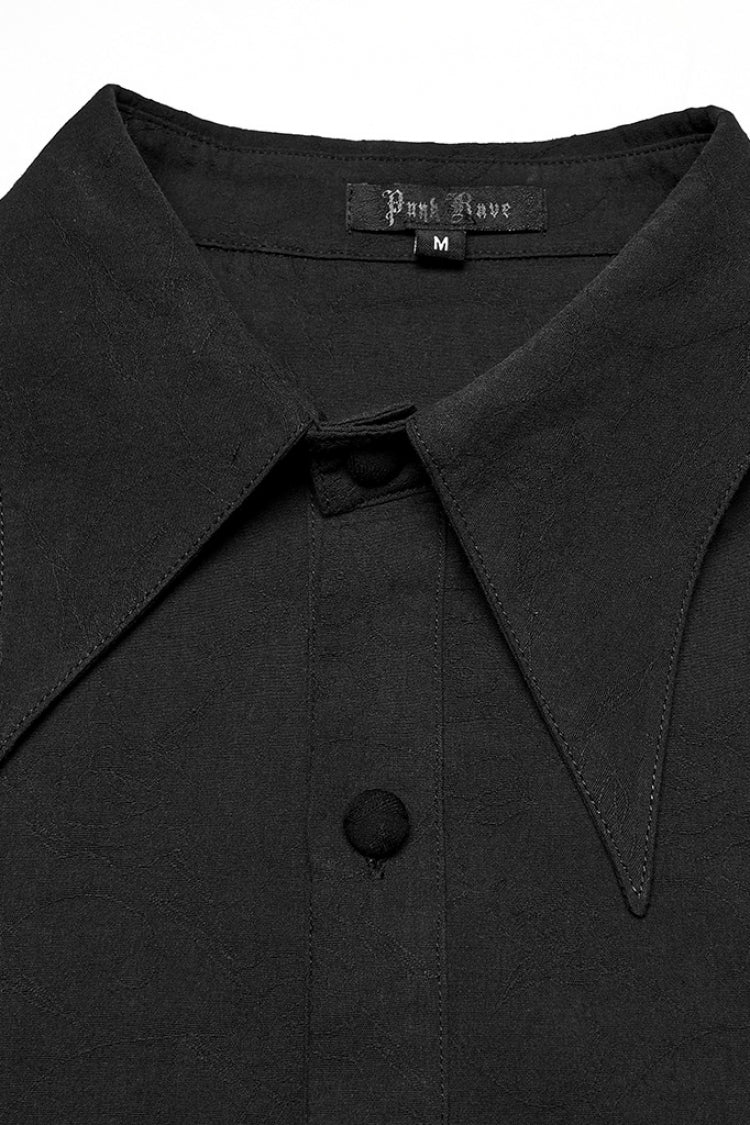 Black Lapel Collar Long Puff Sleeves Men's Gothic Blouse with Detachable Necktie White - Product - 6