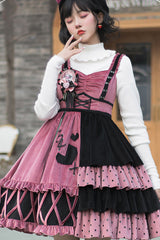 Red/Black Ruffle Stitching Vintage Sweet Lolita Dress - Red/Black - 1