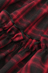 Red/Black Sleeveless Layered Plaid Ruched Women's Cake Dress Graduation Dress - Product - 18